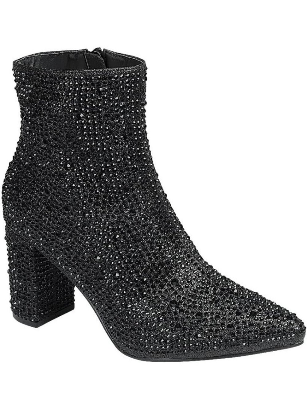 Women's Black Stylish Pointed Toe Rhinestone Block Medium Heel Ankle Booties